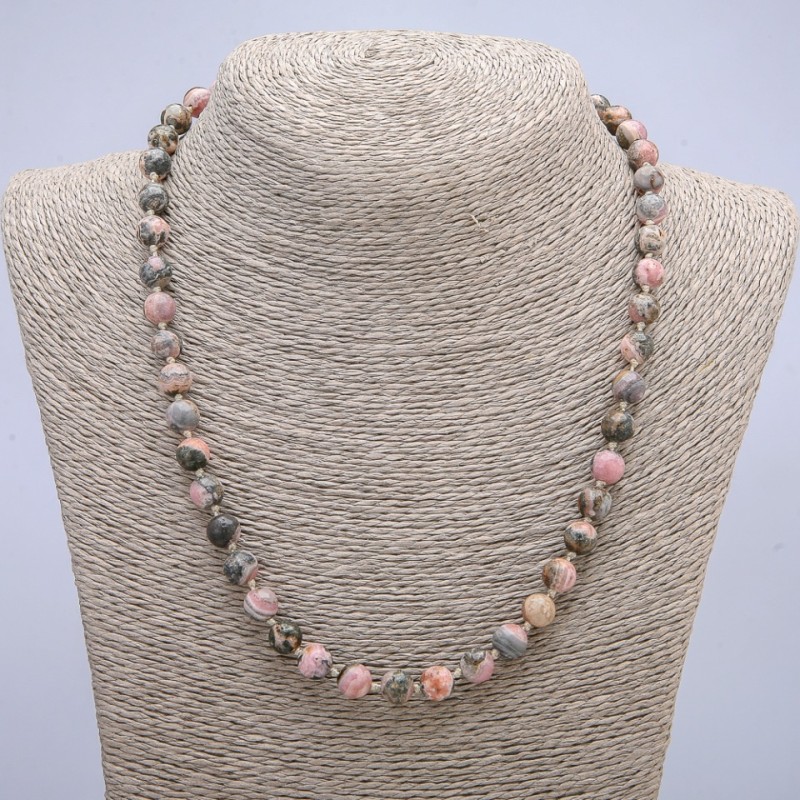 Natural Rhodochrosite Necklace, Smooth Round Beads, 8mm Diameter, 45cm Length +