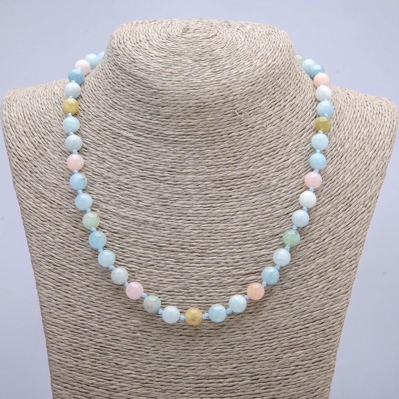 Natural Morganite Necklace, Smooth Round Beads, 8mm Diameter, 45cm Length +