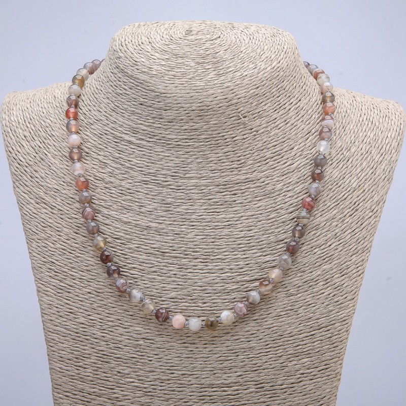 Natural Botswana Agate Necklace, Smooth Round Beads, 6mm Diameter, 45cm Length +
