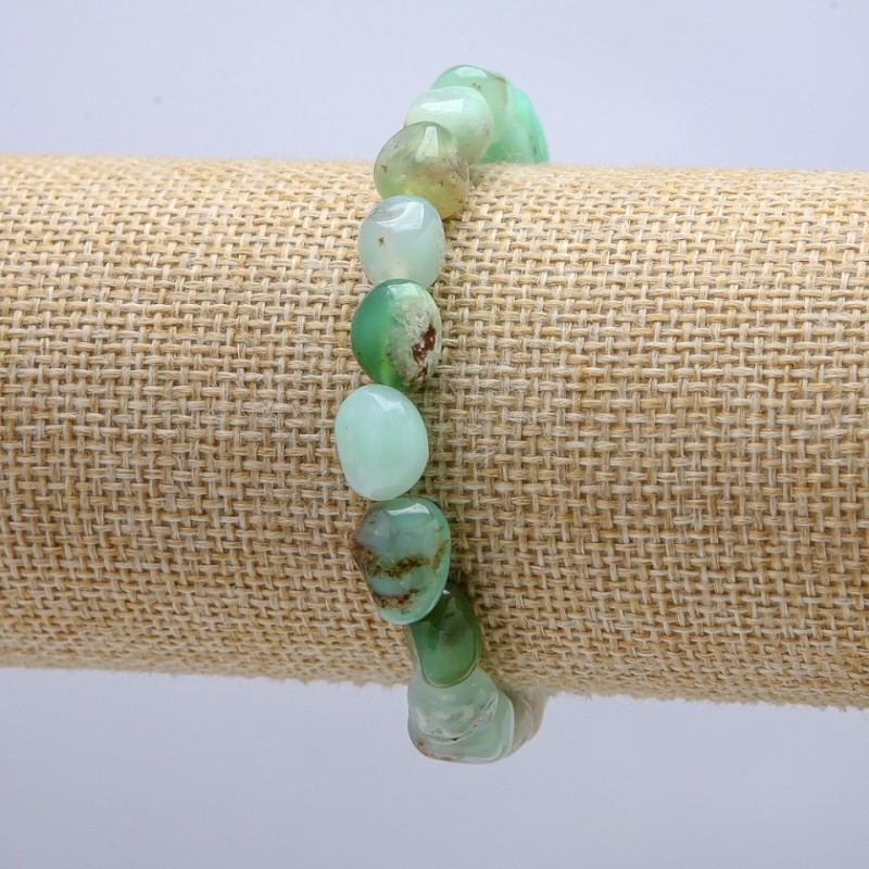 Bracelet on Elastic Band with Natural Chrysoprase Stone, Tumbled, Diameter 8x10mm, Circumference 18cm +