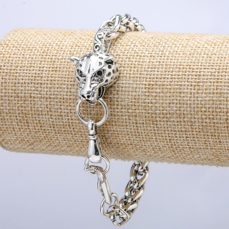 Panther Chain Bracelet, Silver-Tone Metal 18x32mm, Thickness 8mm, Length 20cm +