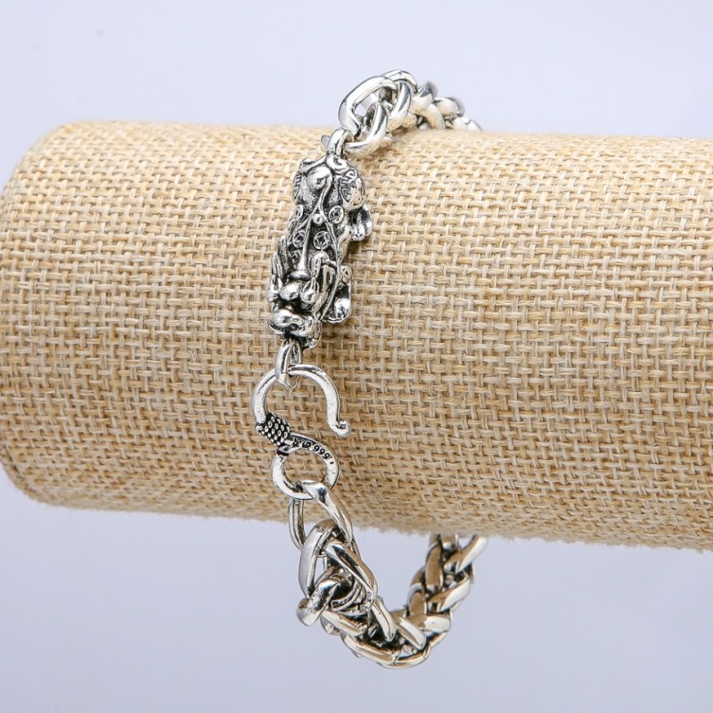 Dragon Chain Bracelet, Silver-Tone Metal 11x35mm, Thickness 8mm, Length 20cm +