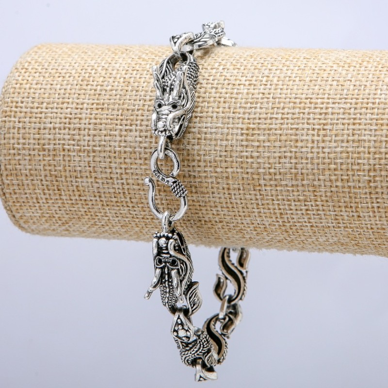 Dragon Bracelet, Silver-Tone Metal 13x30mm, Thickness 10mm, Length 20cm +