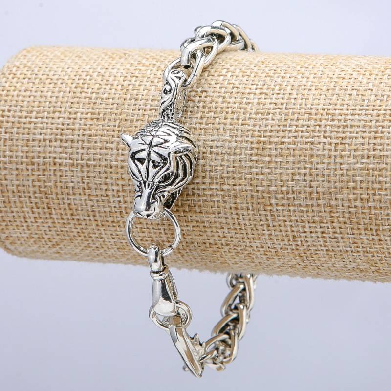 Tiger Chain Bracelet, Silver-Tone Metal 15x34mm, Thickness 8mm, Length 20cm +