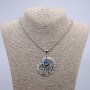 Pendant "Feather with Dragon's Eye" 50x40mm on chain, length 70cm +/- silver-tone metal