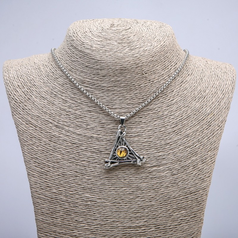 Pendant "Dragon's Eye in Triangle" 40x35mm on chain, length 70cm +/- silver-tone metal