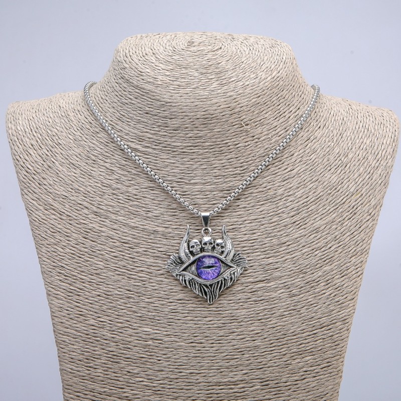 Demon Eye Pendant, 45x40mm on Chain, Length 70cm + - Silver-Tone Metal