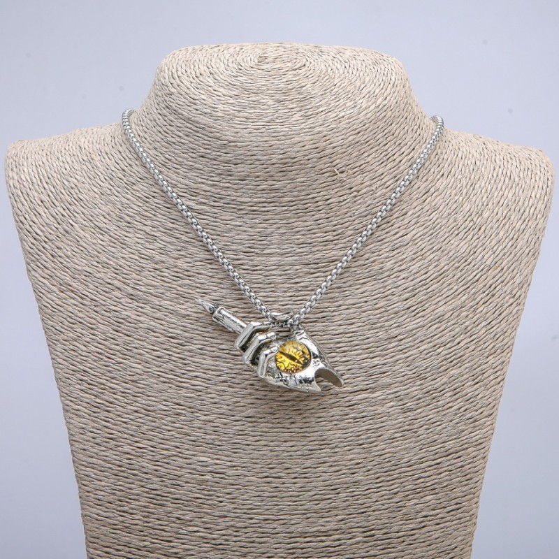 Pendant "Candle Hand Dragon Eye" 60x30mm on Chain, 70cm Length +/- Silver-Tone Metal