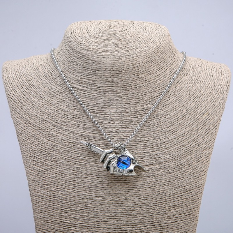 Pendant "Candle Hand Dragon Eye" 60x30mm on Chain, 70cm Length +/- Silver-Tone Metal