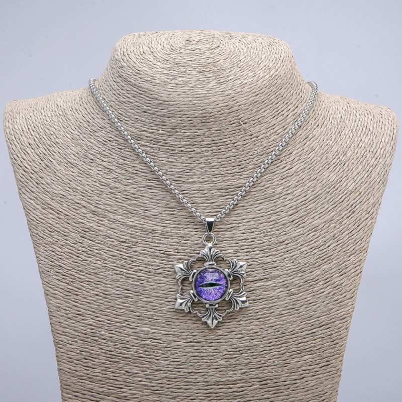 Pendant "Dragon Eye in Setting" 50x35mm on Chain, 70cm Length +/- Silver-Tone Metal
