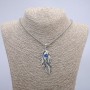 Pendant "Feather with Dragon Eye" 65x23mm on Chain, 70cm Length +/- Silver-Tone Metal