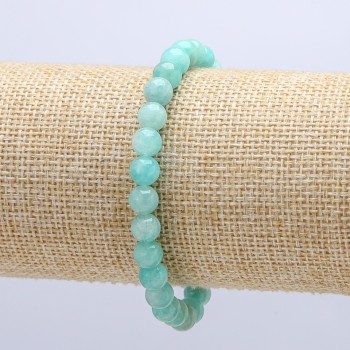 Elastic Bracelet with Natural Amazonite Stone, Smooth Beads, Diameter 6mm, Circumference 18cm +