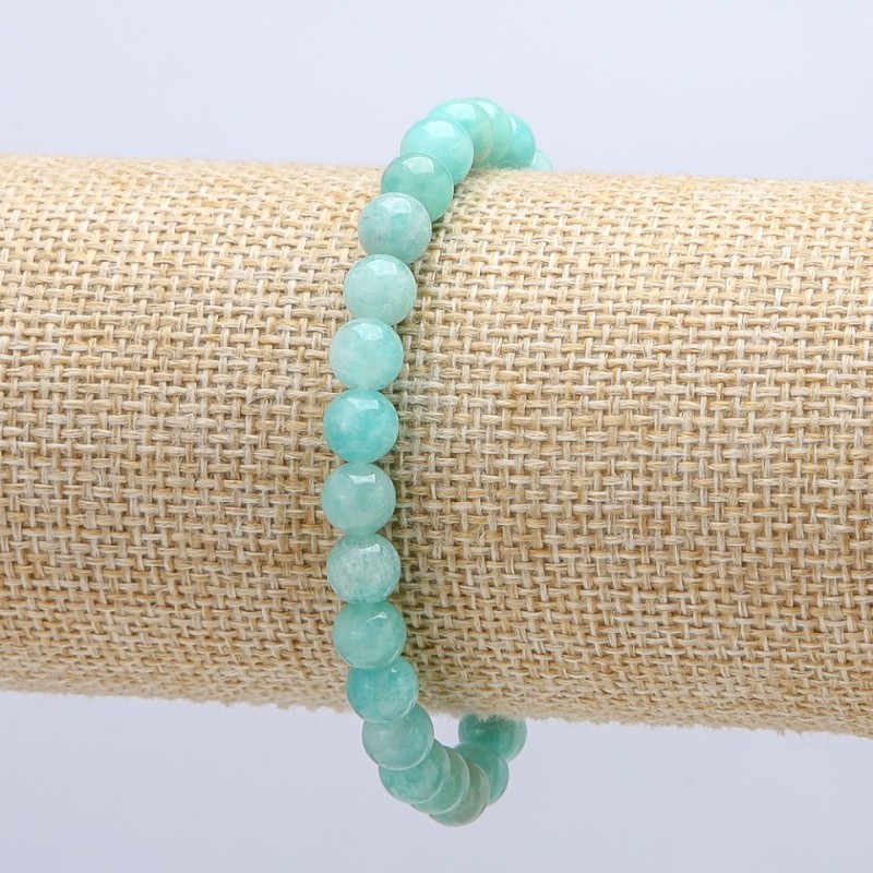 Elastic Bracelet with Natural Amazonite Stone, Smooth Beads, Diameter 6mm, Circumference 18cm +