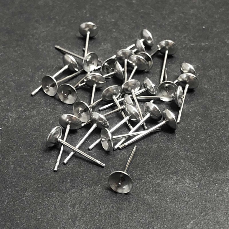 Stud Earring Findings, Silver-Tone Metal, 4mm Diameter, 14mm Length, 30pcs +