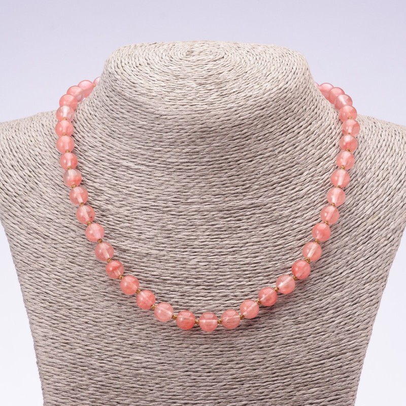 Natural Chalcedony Stone Necklace, Smooth Round Beads, 8mm Diameter, 45cm Length
