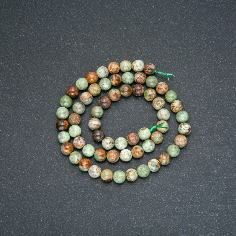 Green Jasper Beads on Thread Natural Stone Smooth Round 6mm Beads, 38cm Length +