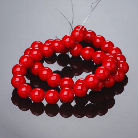 Beads on String, Coral (Pressed) Smooth Round, Diameter 12mm +/-, Length 40cm +
