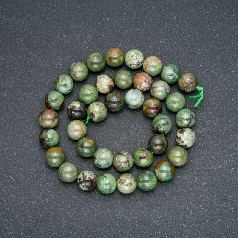 Beads on String Natural Stone Green Jasper Smooth Round, Diameter 10mm, Length 38cm +