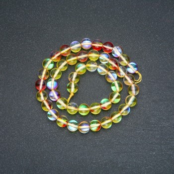 Beads on String, Opal Glass Yellow-Red Chameleon, Smooth Round, Diameter 8mm, Length 38cm +