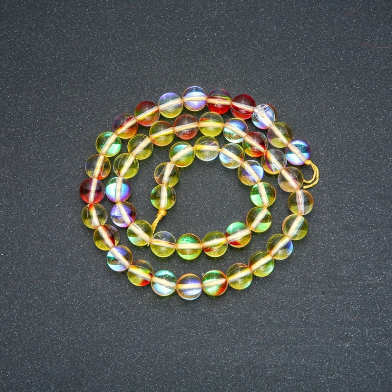 Beads on String, Opal Glass Yellow-Red Chameleon, Smooth Round, Diameter 8mm, Length 38cm +