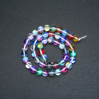 Beads on String, Opal Glass Assorted Colours Chameleon, Smooth Round, Diameter 8mm, Length 38cm +