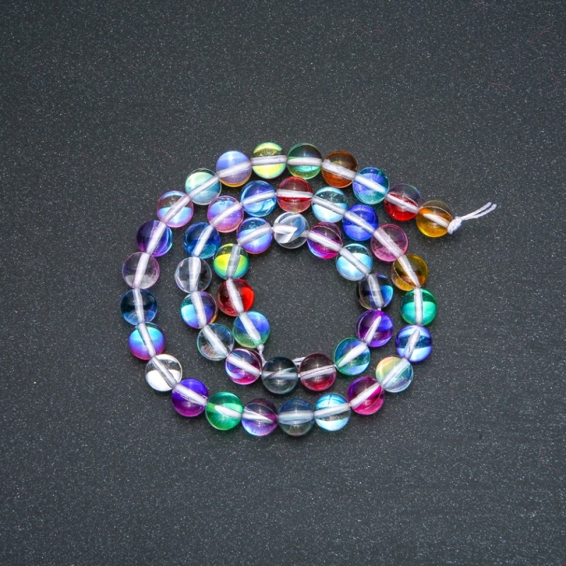 Beads on String, Opal Glass Assorted Colours Chameleon, Smooth Round, Diameter 8mm, Length 38cm +