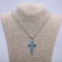 Pendant "Cross" 55x30mm on Chain, Length 70cm +/- Silver-Tone Metal
