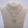 Pendant "Hemp Leaf with Dragon Eye" 38x55mm on Chain, Length 65cm, Silver-Tone Metal Colour