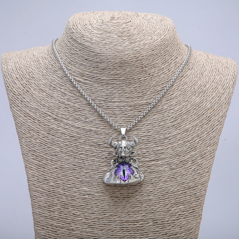 Pendant "Demon with Dragon's Eye" 45x30mm on Chain, Length 70cm +/- Silver-Tone Metal