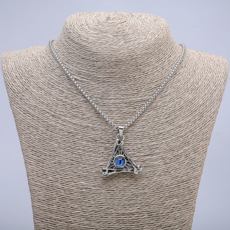 Pendant "Dragon Eye in Triangle" 40x35mm on Chain, Length 70cm +/- Silver-Tone Metal