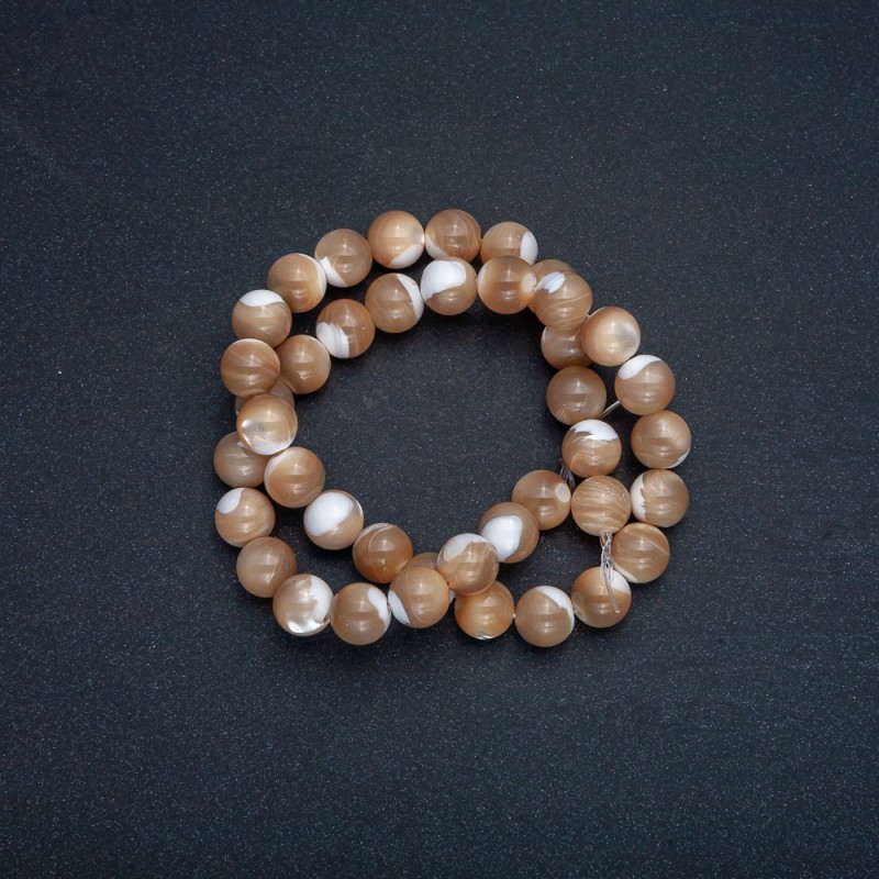Natural Mother-of-Pearl Beads on Thread, Beige Smooth Round 10mm, 39cm Strand +