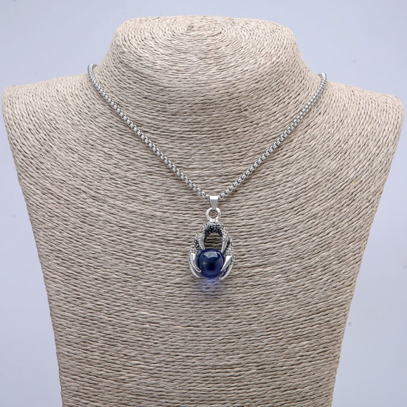Pendant "Ball in a Claw" 42x22mm on a chain, 70cm length +/-, silver-toned metal