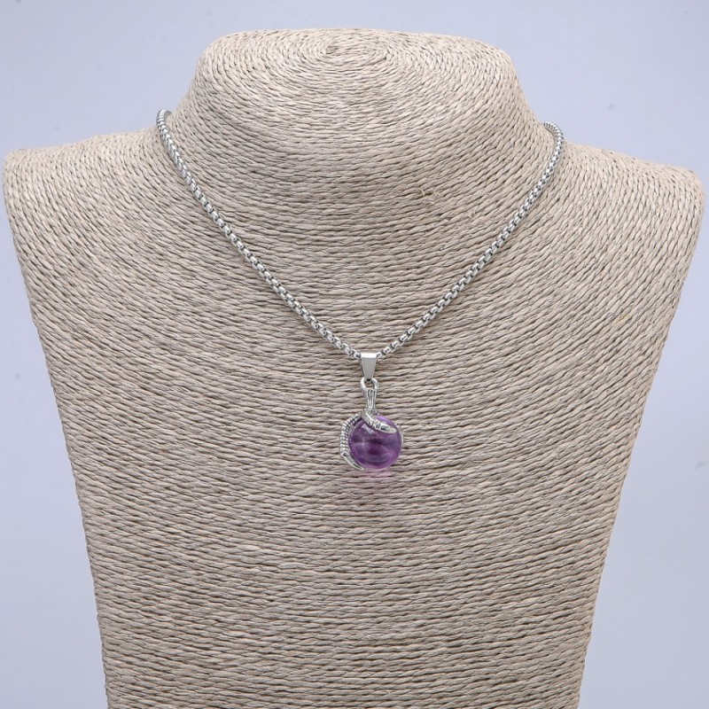 Pendant "Sphere in a Paw" 35x17mm on a chain, 70cm length +/-, silver-tone metal