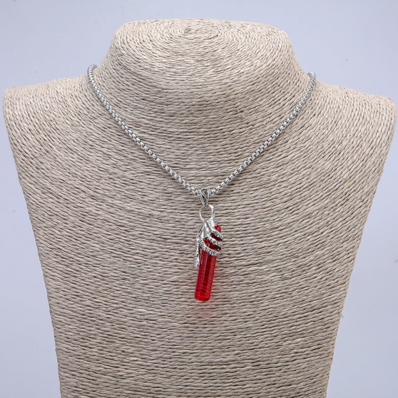 Pendant Hand with Red Crystal 50x10mm on a chain, length 65cm metal colour silver