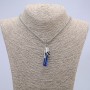 Pendant Hand with Blue Crystal 50x10mm on a chain, 65cm length, silver-tone metal