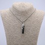 Pendant Hand with Black Crystal 50x10mm on a chain, 65cm length, silver-tone metal