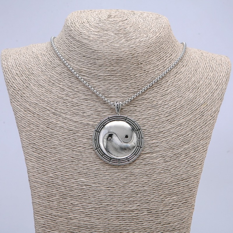 Yin Yang Pendant 50x38mm on a chain, 65cm length, silver-coloured metal