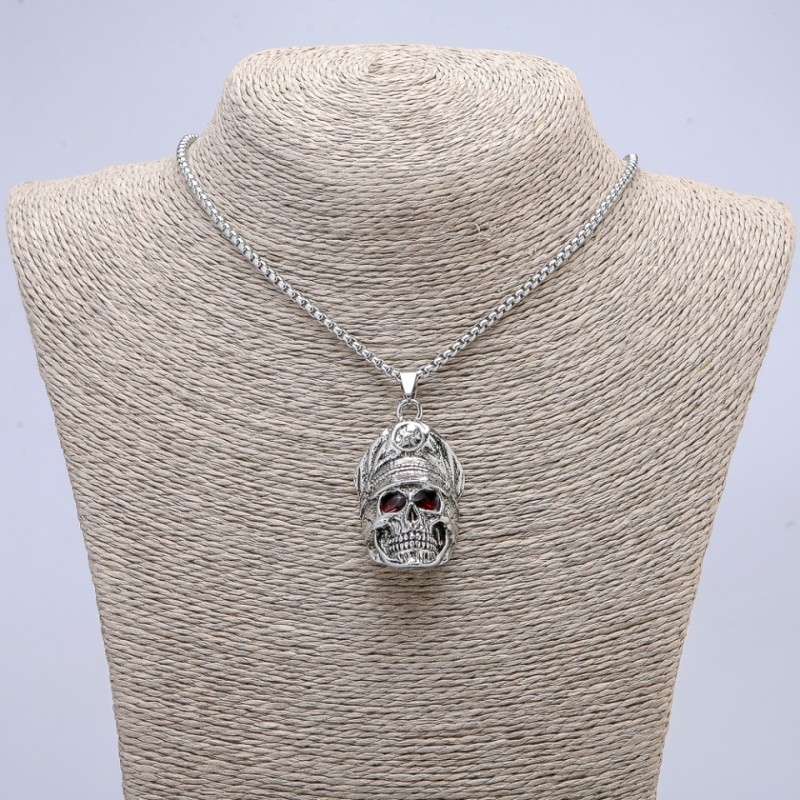 Pendant Skull Captain 50x22mm on a chain, length 65cm metal colour silver