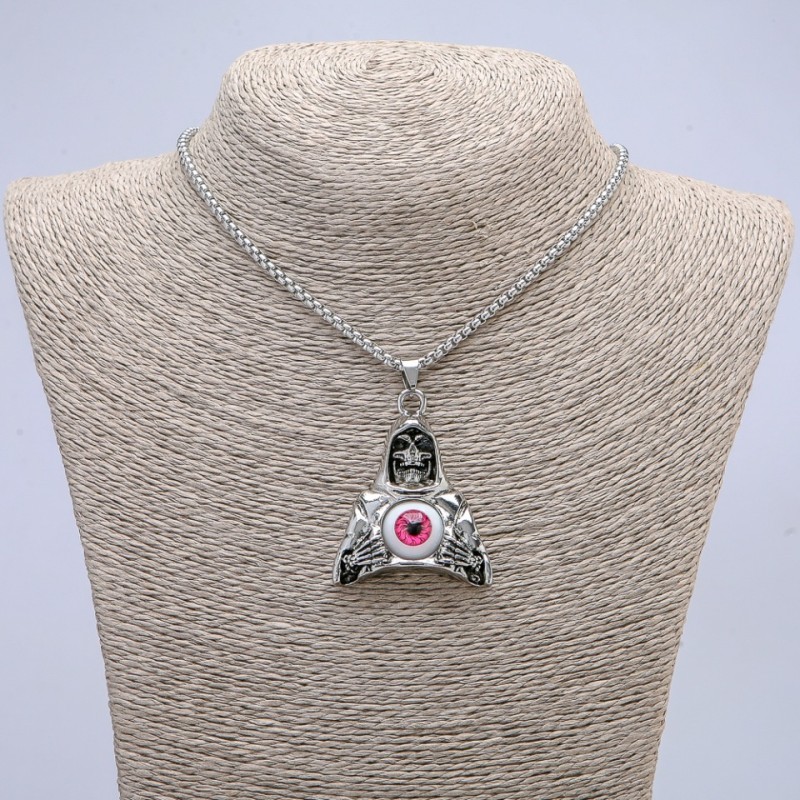 Pendant "Death with Eye" 50x33mm on a chain, length 70cm +/- silver-coloured metal
