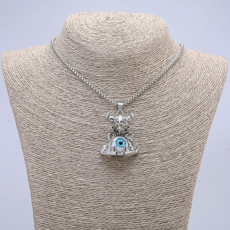 Pendant "Demon with an Eye" 45x30mm on a chain, 70cm length +/-, silver-tone metal