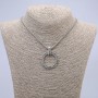 Pendant Circle with Hieroglyphs 40x30mm on a chain, 65cm length, silver-tone metal