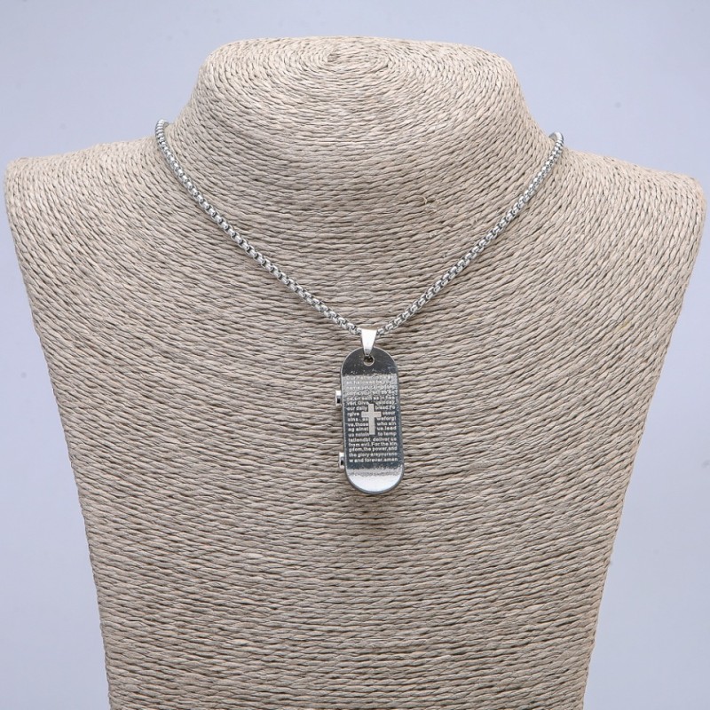 Pendant "Skateboard and Prayer" 48x18mm on a chain, 70cm length, silver-tone metal
