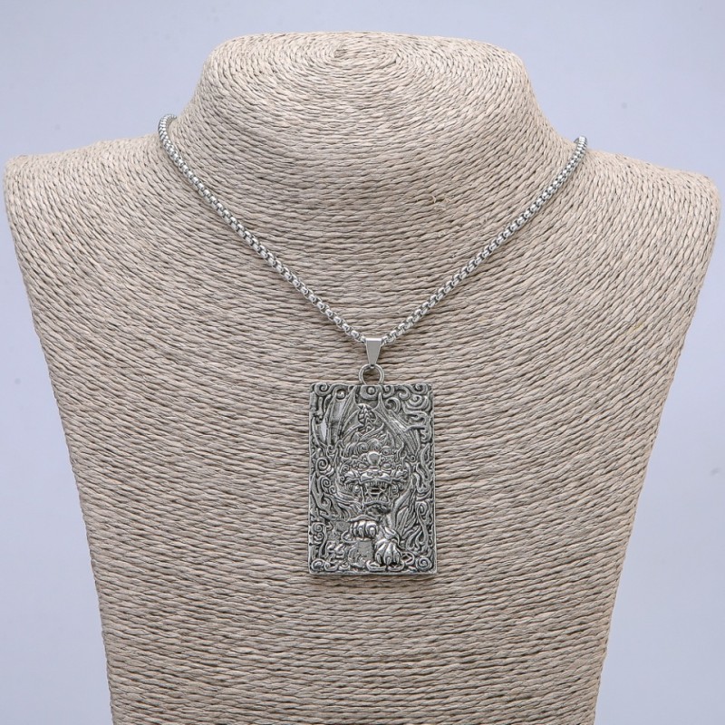 Pendant "Dragon" 66x35mm on a chain, 70cm length, silver-tone metal