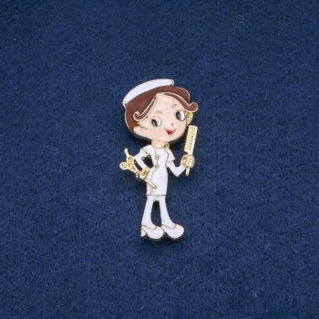 "Hairdresser" Brooch, White Enamel, Gold-Toned Metal, 47x24mm+