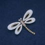 Brooch "Dragonfly" white mother-of-pearl, white petrol-tone and grey rhinestones, silver-tone metal, 62x45mm +
