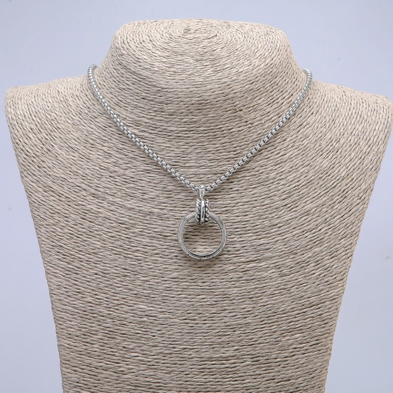 Ring Pendant 24x5mm on Chain, Length 70cm +/- Silver-Toned Metal