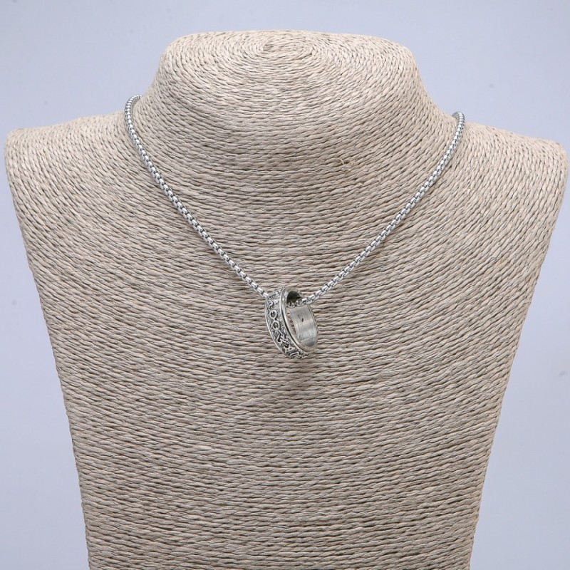 Pendant "Ring" 24x8mm on a chain, approx. 70cm length, silver-tone metal
