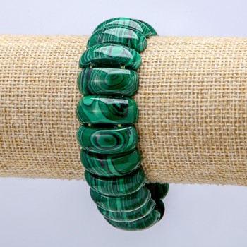 Elastic Malachite (Pressed) Bracelet, Smooth Link 21x9mm+
