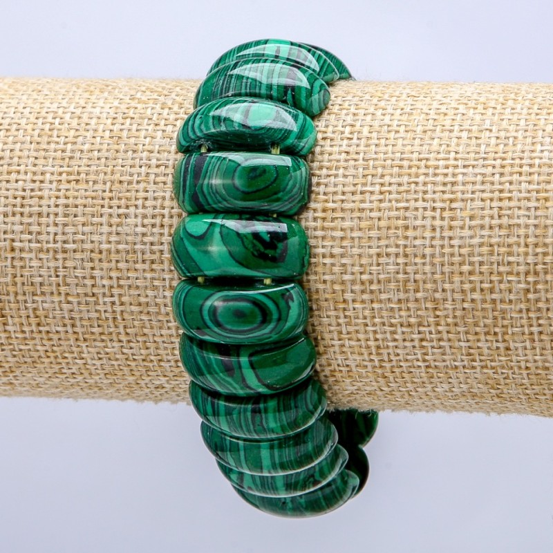 Elastic Malachite (Pressed) Bracelet, Smooth Link 21x9mm+