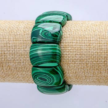 Elastic Malachite (Pressed) Bracelet, Smooth Link 25x17mm+